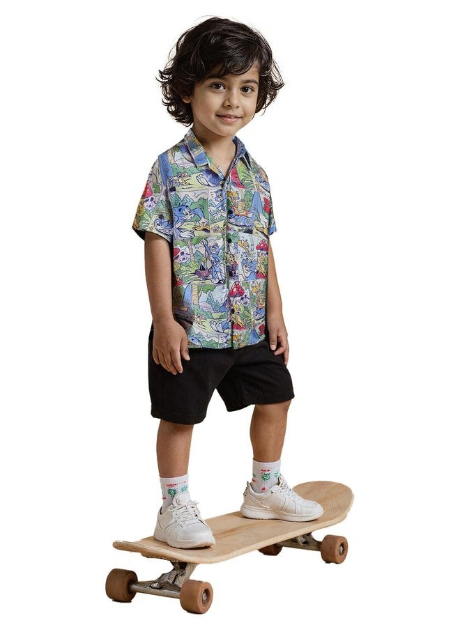 The Souled Store Tom & Jerry: Comics Boys Short Sleeves Collared Neck Button Front Multicolor All Over Printed Viscose Shirts (2-8 Yrs) - Image 1